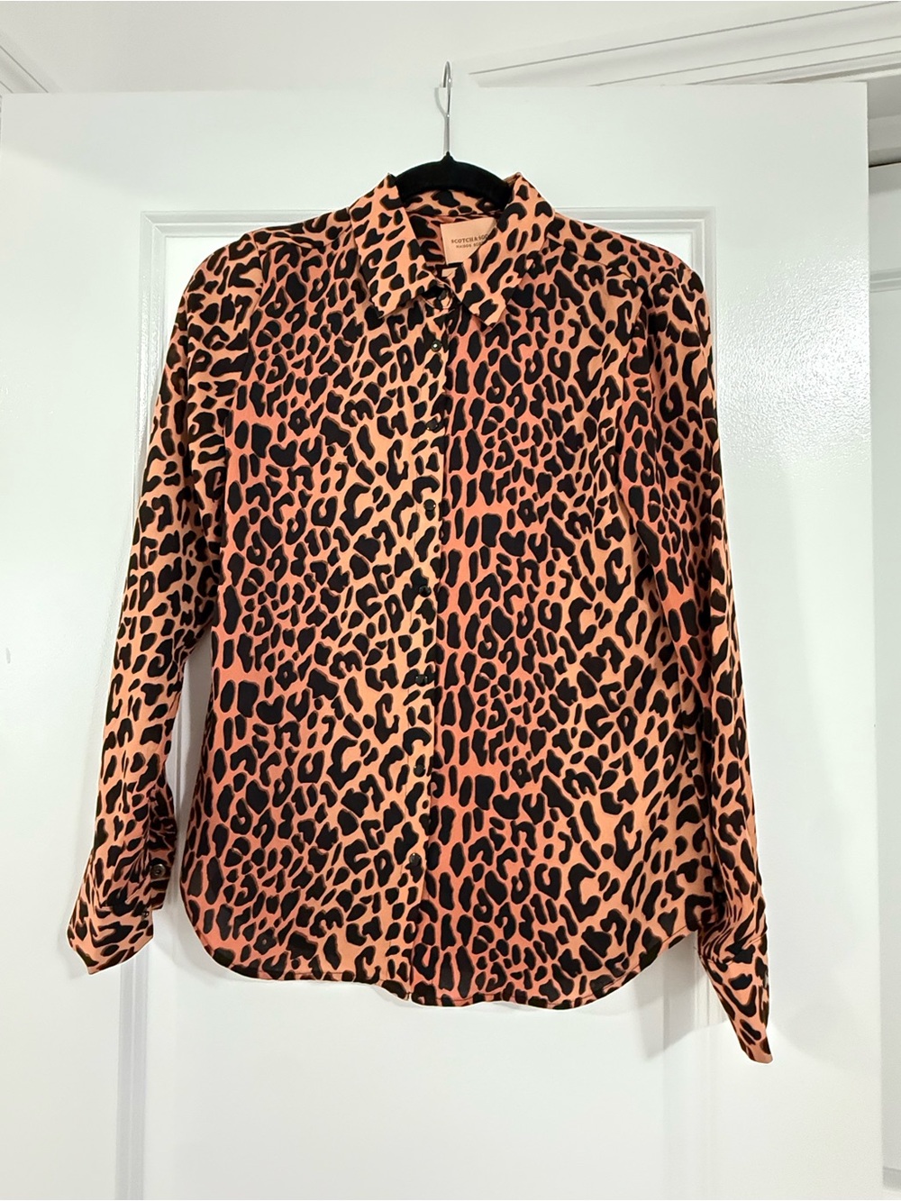 Scotch & Soda Peach and Black Leopard Print Button-Down Shirt